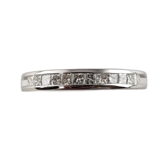 Vintage 14 Karat White Gold Princess Cut Diamond Wedding Band Size 8.5 #13376